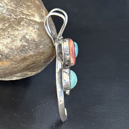 Navajo Sterling Silver Blue Turquoise Purple Spiny Oyster Naja Pendant | Authentic Native American Handmade | 14678