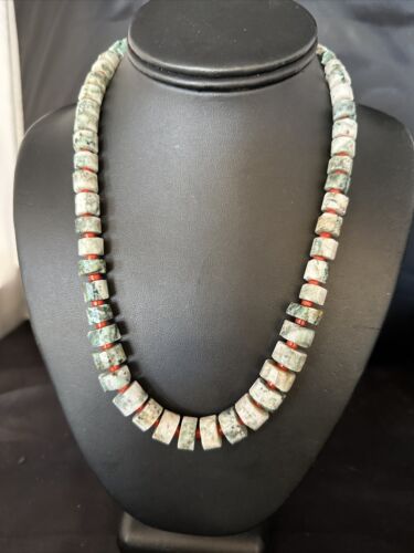 Native American Sterling Silver Necklace | Grey White Jasper Coral | 20" | 14430