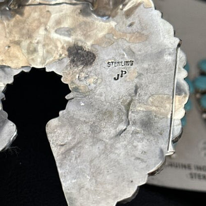 Navajo Blue Turquoise Squash Blossom Necklace & Earrings | Sterling Silver | Authentic Native American Handmade | 14483