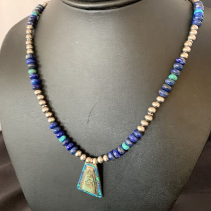 Navajo Men's Pendant | Blue Lapis Turquoise Opal Inlay | Sterling Silver Necklace | 22" | 13356