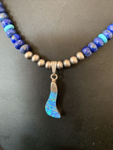 Men's Navajo Blue Lapis Turquoise Opal Inlay Pendant Necklace | Sterling Silver | 22" | 13386