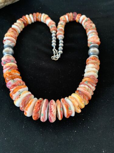 Authentic Native American Red Spiny Oyster & Navajo Pearls Necklace | Sterling Silver | 20" | 3243