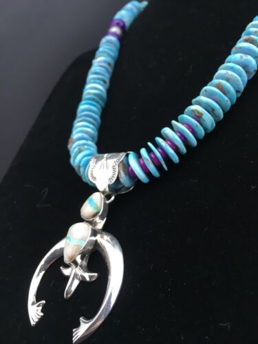 Navajo Boulder Turquoise Pendant with Sugilite Naja | Sterling Silver | 24" Necklace | Authentic Native American Handmade | 1350
