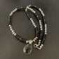 Native American Men's Navajo Pearl Necklace Pendant | Sterling Silver Black Onyx | 11908