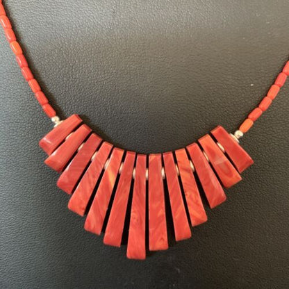 Navajo Apple Coral Heishi Fan Bead Necklace | Sterling Silver Tube | 20" | Authentic Native American Handmade | 10476 - Masha USA