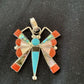 Zuni Turquoise Coral Mother of Pearl Butterfly Necklace Pin Pendant | Inlay | Sterling Silver Inlay | 1369