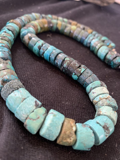 Native American Blue Green Turquoise Heishi Necklace | 9mm | Sterling Silver | 20" | 872