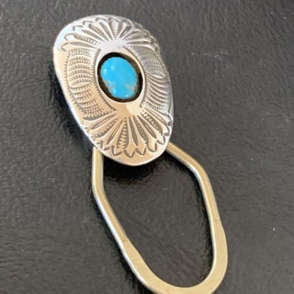 Navajo Turquoise Keyring | Sterling Silver | 2" | Authentic Native American Handmade | 11596