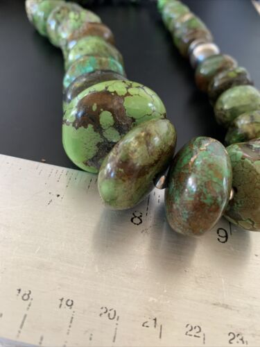 Navajo Chunky Graduated Green Turquoise Necklace | Sterling Silver | Authentic Native American | 19" | 11358