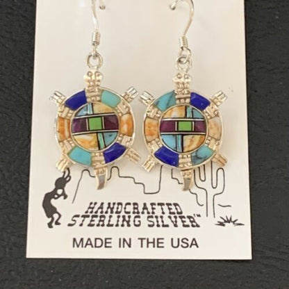 Navajo Turquoise Spiny Opal Inlay Sterling Silver Turtle Earrings | 0.5" | Handmade | 12014