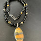 Men's Navajo Pearls Onyx Bumblebee Jasper Necklace Pendant | Sterling Silver | Native American Handmade | 10323