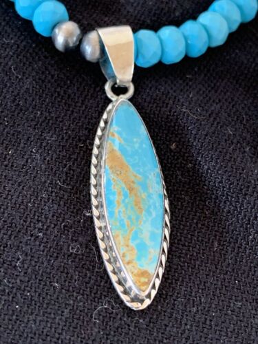 Navajo Blue Faceted Turquoise Pendant Necklace | Sterling Silver | Authentic Native American Handmade | 563 - Masha USA