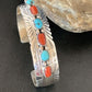 Navajo Blue Kingman Turquoise Coral Cuff Bracelet | 7 Strand | Sterling Silver | 12315