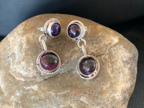 Navajo Purple Sugilite Post Dangle Earrings | Sterling Silver | Authentic Native American Handmade | 1598