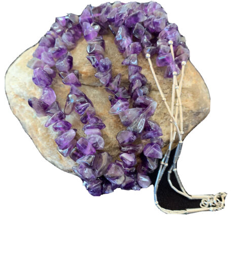 Navajo Purple Amethyst Liquid Heishi Necklace Pendant | Sterling Silver Tubes | Authentic Native American Handmade | 869