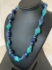 Native American Navajo Lapis & Turquoise Necklace | Sterling Silver | 21" | 00256