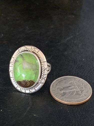 Native American Green Gaspeite Ring | Navajo Sterling Silver | Sz 8.5 | 13779