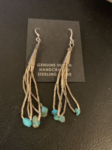 Old Pawn Liquid Silver Heishi Dangle Earrings | Turquoise Sterling | 2" | 13035