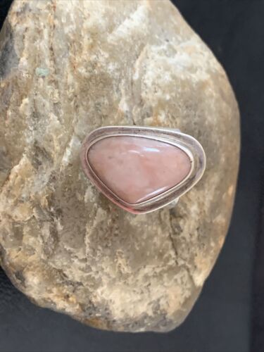 Navajo Old Pawn Pink Rose Quartz Ring | Sterling Silver | Sz 6 | Authentic Native American Handmade | 10834