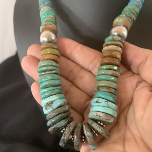 Navajo Blue Green Turquoise Necklace | Sterling Silver | Authentic Native American | 20" | 11928