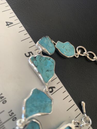 Navajo Blue Kingman Turquoise Rough Link Bracelet | Sterling Silver | 8" | 11652