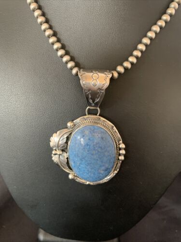 Navajo Denim Lapis Necklace with Pendant | Sterling Silver | Authentic Native American Handmade | 12443