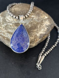 Men's Navajo Pearls Necklace with Faceted Lapis Pendant | Sterling Silver | Authentic Native American Handmade | 14469