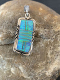 Authentic Native American Navajo Sterling Silver Pendant | Blue Faux Opal Inlay | 01480