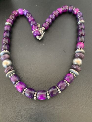Southwestern Navajo Purple Sugilite Bead Necklace | Sterling Silver | Authentic Native American Handmade| 18" | 11910