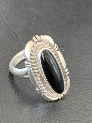 Native American Navajo Handmade Sterling Silver Black Onyx Ring | Sz 6 | 11586