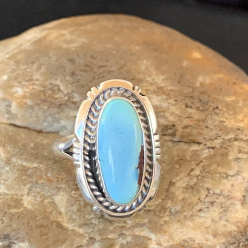 Navajo Blue Dry Creek Turquoise Ring | Sterling Silver | Sz 7.5 | Authentic Native American Handmade | 11642