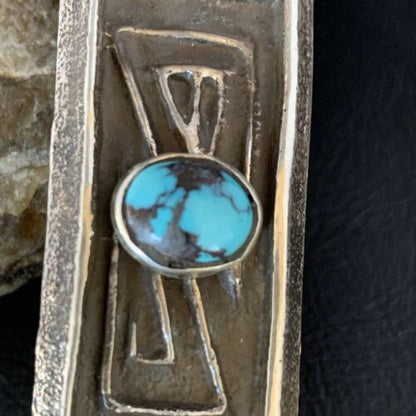Navajo Blue Turquoise Hair Barrette | Sterling Silver | 4" | Authentic Native American Handmade | 13731 - Masha USA
