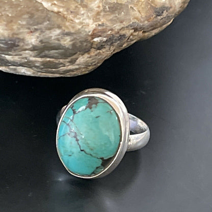 Navajo Spiderweb Blue Turquoise Ring | Sterling Silver | Sz 6.5 | Authentic Native American Handmade | 11442