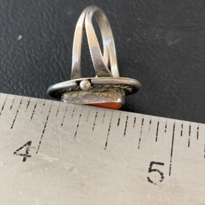 Native American Old Pawn Navajo Red Coral Ring | Sterling Silver | Sz 6 | 10368