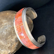 Navajo Red Spiny Oyster Cuff Inlay Bracelet | Sterling Silver | Authentic Native American Handmade | 13659