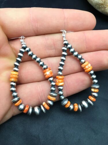 Native American Spiny Oyster Bead Earrings | Navajo Sterling Silver | 2" | 4341