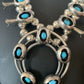 Navajo Kingman Turquoise Shadowbox Squash Blossom Necklace | Sterling Silver | Authentic Native American Handmade | 13108