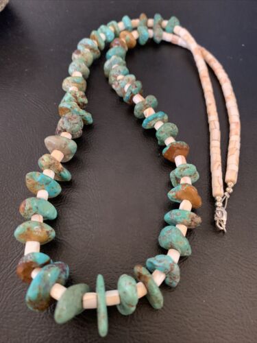 Navajo Pearls Nugget Blue Turquoise Shell Necklace | Sterling Silver | 26" | 12544