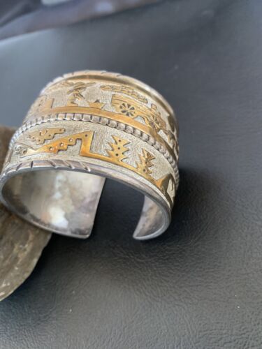 Navajo Pueblo Cuff Bracelet | Sterling Silver & Gold Filled | Authentic Native American Handmade | 1579