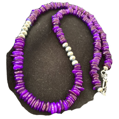 Navajo Pearls Purple Mother of Pearl Necklace | Sterling Silver | Authentic Native American Handmade | 20" | 1151