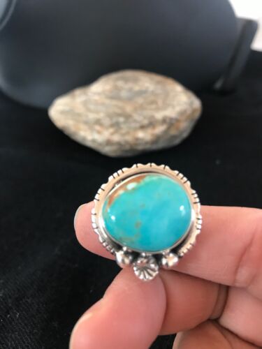 Navajo Blue Pilot Mountain Turquoise Ring | Sterling Silver | Sz 9 | Authentic Native American Handmade | 8242