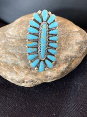 Navajo Blue Cluster Turquoise Needlepoint Ring | Authentic Native American Sterling Silver | Multi-Stone | Sz 6.5 | 614