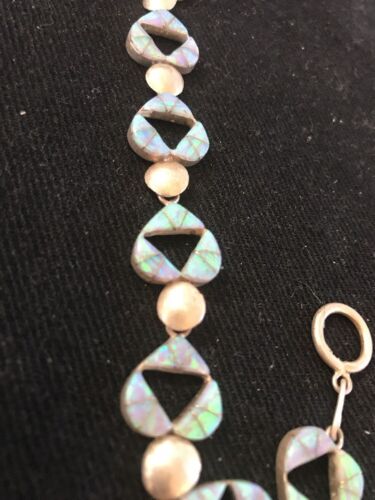 Native American Sterling Silver Opal Inlay Link Bracelet | 7" | 11588