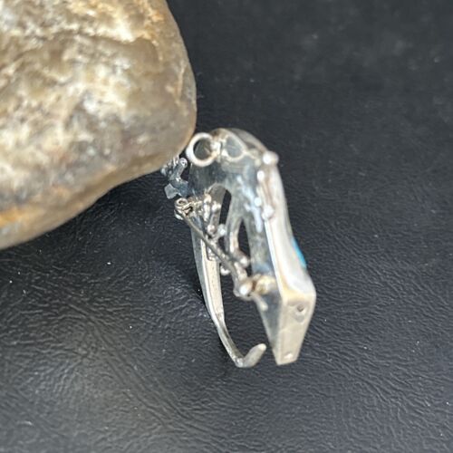 Navajo White Blue Opal Lizard Pin Pendant | Inlay Gecko | Sterling Silver | Authentic Native American Handmade | 14335