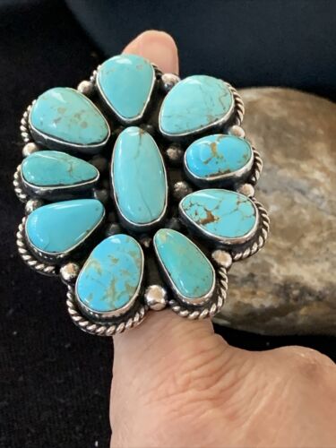 Navajo Blue Royston Turquoise Cluster Ring | Authentic Native American Sterling Silver | Multi-Stone | Sz 7 | 1660