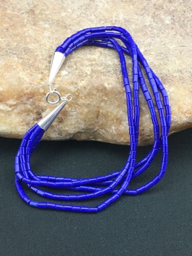 Navajo Blue Stabilized Lapis Liquid Heishi Bracelet | Sterling Silver | 8" 5-Strand | 13600