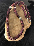 Navajo Purple Spiny Oyster Bead Necklace | 10mm | Sterling Silver | Authentic Native American Handmade | 23" | 409