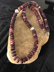 Navajo Purple Spiny Oyster Bead Necklace | 10mm | Sterling Silver | Authentic Native American Handmade | 23" | 409