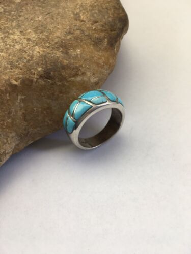 Navajo Kingman Turquoise Corn Inlay Ring | Sterling Silver | Sz 7.5 | 01619