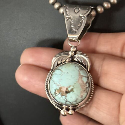 Navajo Blue Golden Hills Pendant Necklace | Sterling Silver | Authentic Native American Handmade | 14651